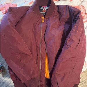 SPRZ Maroon Women's Bomber Jacket with Orange Lining